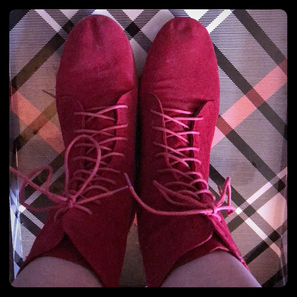 Bright red suede boots